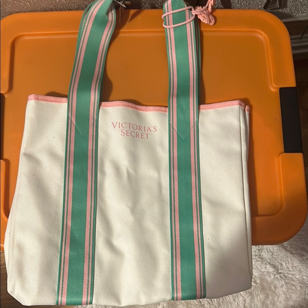 Victoria's Secret White and Pink Tote Bag Elegant Design